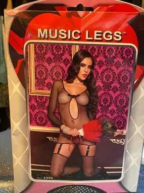 Music Legs Black Fishnet Long Sleeve Keyhole Bodystocking